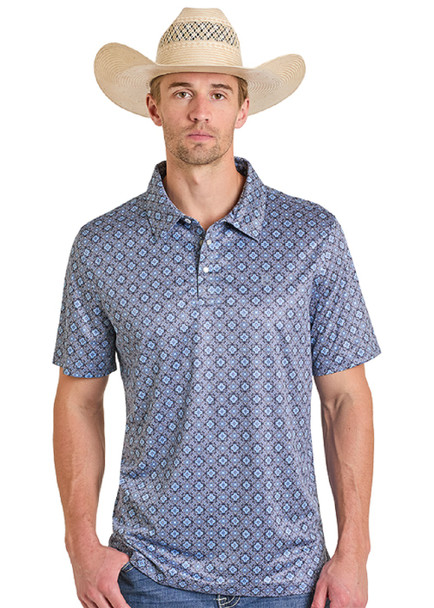 PANHANDLE SLIM NAVY MEDALLION PRINT - MENS POLO  - TM51T08220