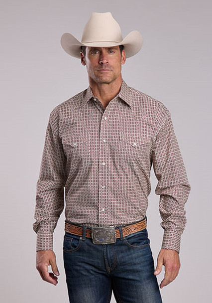 STETSON DIAMOND GEO PRINT RED - MENS SHIRT  - 11-001-0425-2006RE