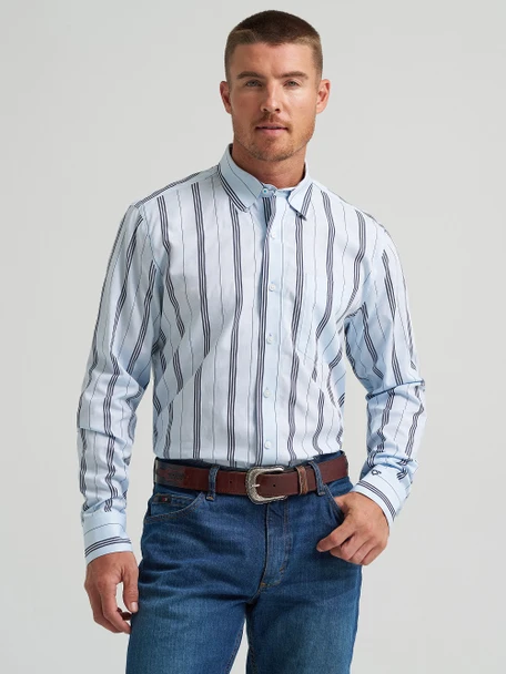 WRANGLER CODY JOHNSON BLUE STRIPED - MENS SHIRT  - 112378978