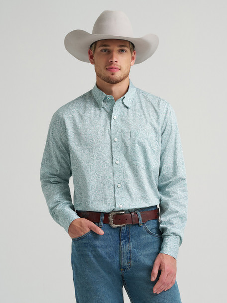 WRANGLER CODY JOHNSON GREEN/WHITE PRINT - MENS SHIRT  - 112378970