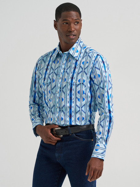 WRANGLER CHECOTAH CLASSIC BLUE PRINT - MENS SHIRT  - 112379225