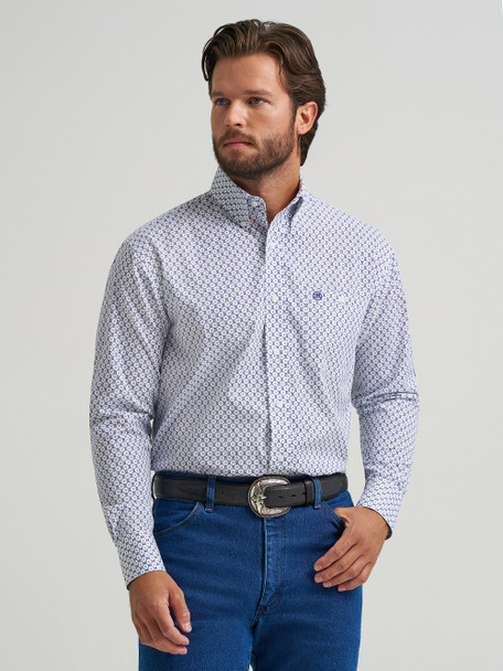 WRANGLER RELAXED FIT BLUE/WHITE PRINT - MENS SHIRT  - 112379162