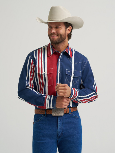 WRANGLER BRUSHHOPPER AMERICANA PRINT - MENS SHIRT  - 112375916