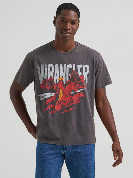 WRANGLER RIDING COWBOY VINTAGE CHARCOAL - MENS TEE  - 112375795