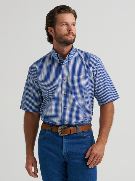 WRANGLER BLUE RELAXED FIT PLAID - MENS SHIRT  - 112379161