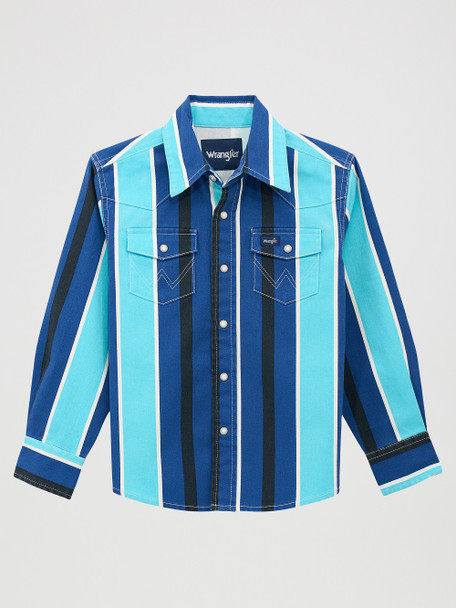 WRANGLER BOYS BRUSHPOPPER BLUE STRIPE - KIDS BOYS SHIRT - 112379231