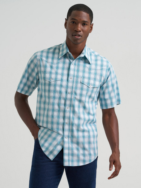 WRANGLER WRINKLE RESIST TURQUOISE PLAID - MENS SHIRT  - 112379029