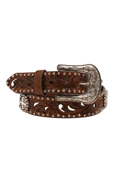 ARIAT CROSS RHINESTONE CONCHOS BROWN - ACCESSORIES BELT LADIES - A1518602