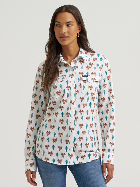WRANGLER PERFORMANCE ARIA CACTUS CREAM - LADIES SHIRT  - 112379521