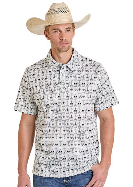 PANHANDLE SLIM SOUTHWEST WHITE PRINT - MENS POLO  - TM51T08289