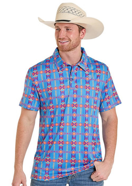 ROCK & ROLL SAPHIRE AZTEC PRINT - MENS POLO  - BM51T08340