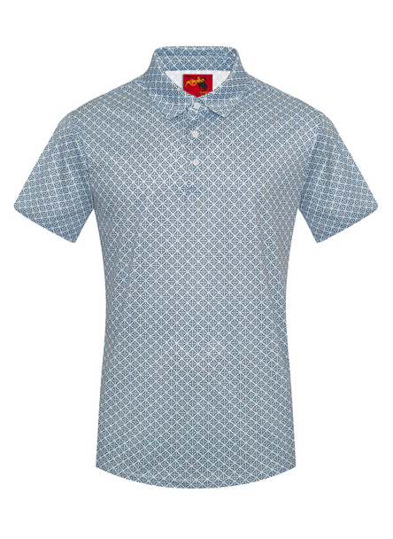 RODEO LIGHT BLUE MEDALLION PRINT - MENS POLO  - RS200-1105