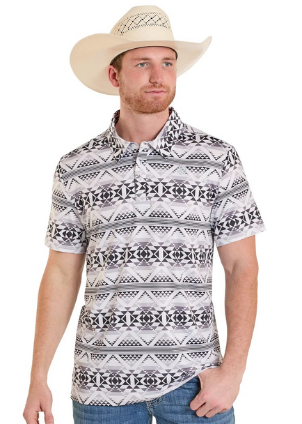 ROCK & ROLL BLACK & WHITE AZTEC PRINTED - MENS POLO  - BM51T08343