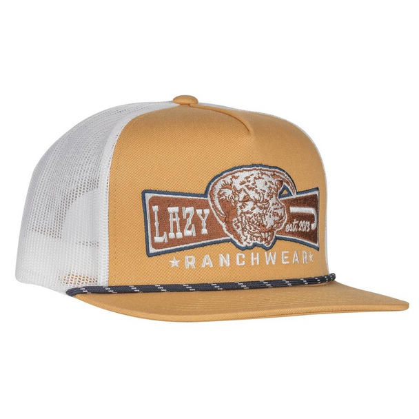 LAZY J RANCH WEAR MUSTARD & WHITE DIAMOND BANNER - HATS CAP  - MUSWHT4BANNER