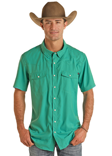 ROCK & ROLL TEK SOLID RIPSTOP SNAP EMERALD - MENS SHIRT  - BMN3S06797-EMERALD