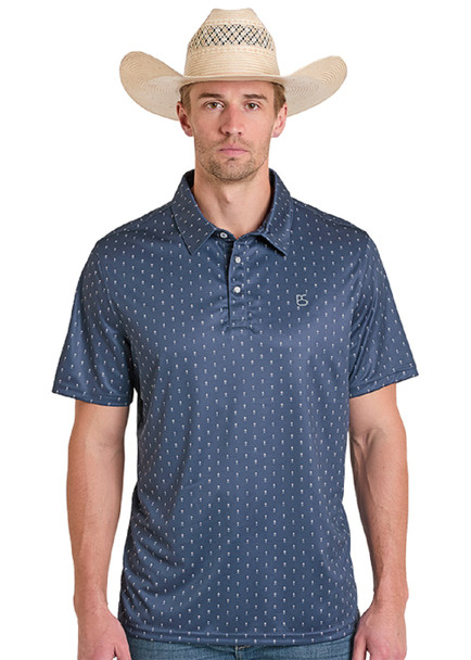 PANHANDLE SLIM NAVY PRINT SNAP POLO - MENS POLO  - TM51T08213