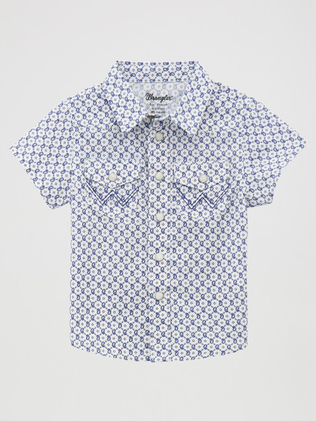 WRANGLER BOYS BLUE AND WHITE PRINT - KIDS BOYS SHIRT - 112378879