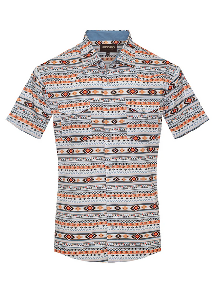 RODEO ORANGE AZTEC SNAP PRINT - MENS SHIRT  - MPS110S-1140