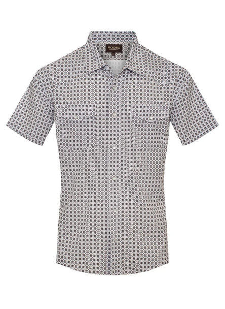 RODEO BROWN AZTEC SNAP PRINT - MENS POLO  - RT101S-1103