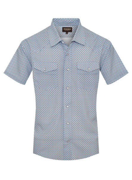 RODEO BLUE/RED GEO PRINT - MENS POLO  - RT101S-1105