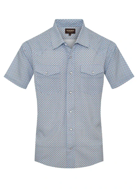 RODEO BLUE/RED GEO PRINT - MENS POLO  - RT101S-1105