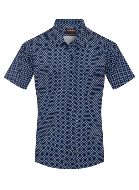 RODEO NAVY GEO SNAP PRINT - MENS POLO  - RT101S-1109