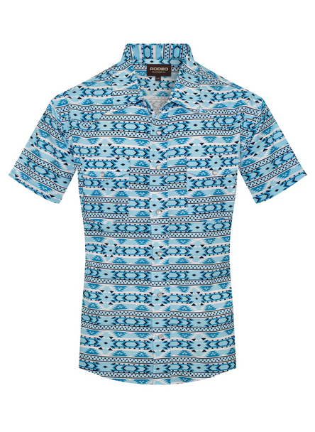 RODEO BLUE AZTEC SNAP PRINT - MENS POLO  - RT101S-1124