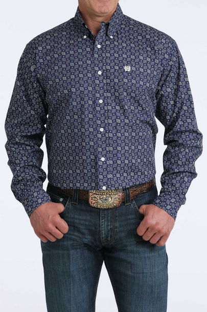 CINCH ROYAL BLUE GEOMETRIC PRINT - MENS SHIRT  - MTW1106075