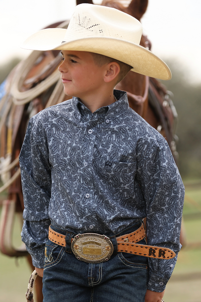 CINCH ARENAFLEX NAVY PRINT - KIDS BOYS SHIRT - MTW7060415