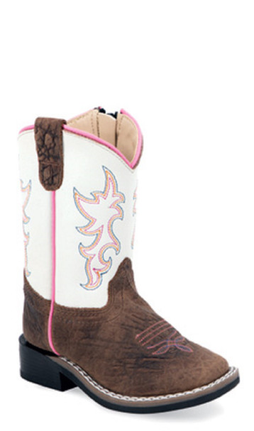 OLD WEST WHITE LEATHER  SQ TOE TODDLER - BOOT KIDS GIRLS - BSI1992