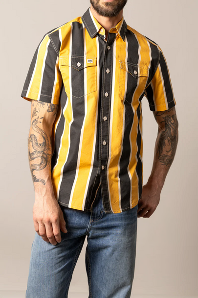 KIMES RANCH STOPPY BLACK/YELLOW STRIPE - MENS SHIRT  - MDS0000099