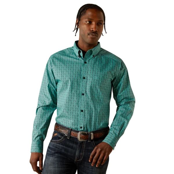 ARIAT BERGER FITTED AQUA BLUE PRINT - MENS SHIRT  - 10062204