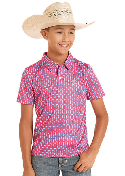 ROCK & ROLL HOT PINK MINI AZTEC GEO POLO - KIDS BOYS POLO - BB51T08714