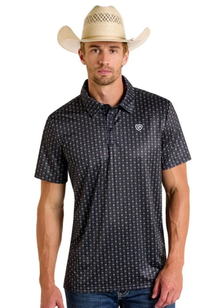 ROCK & ROLL BLACK GEO PRINT - MENS POLO  - BM51T06617