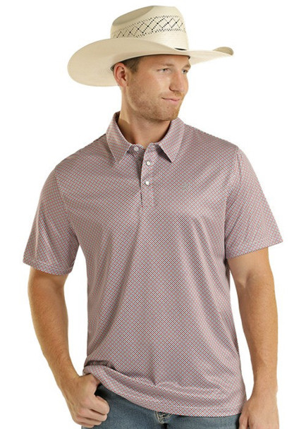 PANHANDLE SLIM RED GEOMETRIC SNAP POLO - MENS POLO  - TM51T08976