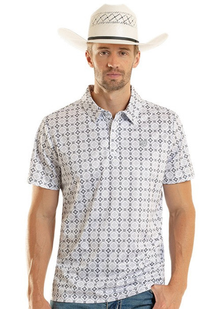 ROCK & ROLL WHITE MEDALLION PRINTED - MENS POLO  - BM51T08716