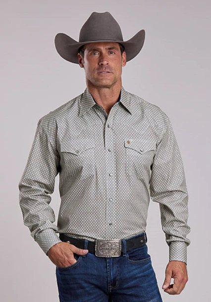 STETSON GREY RUNNING DIAMOND PRINT - MENS SHIRT  - 11-001-0425-4023GY
