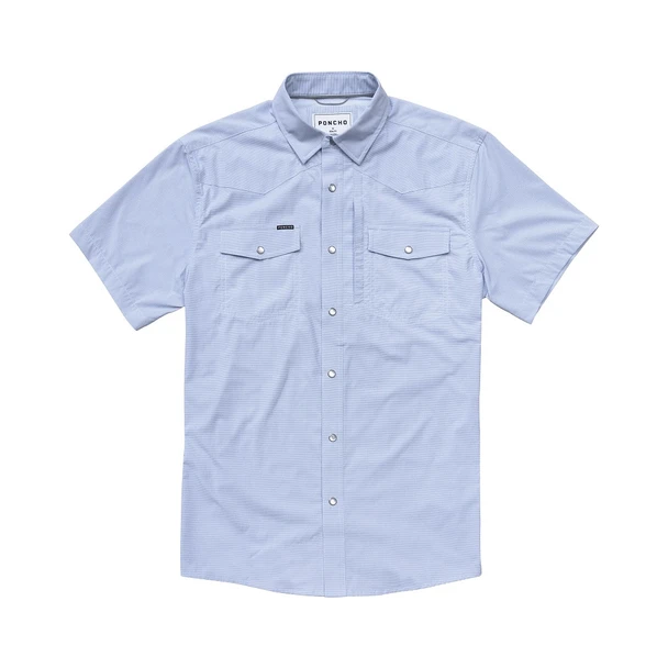 PONCHO  THE PADRE BLUE MICROCHECK - MENS SHIRT  - THE PADRE