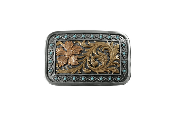 BLAZZIN ROXX RECTANGLE FLOWER TURQUOISE - ACC BUCKLE  - 37966