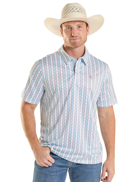 PANHANDLE SLIM TURQUOISE GEOMETRIC PRINT - MENS POLO  - TM51T08998