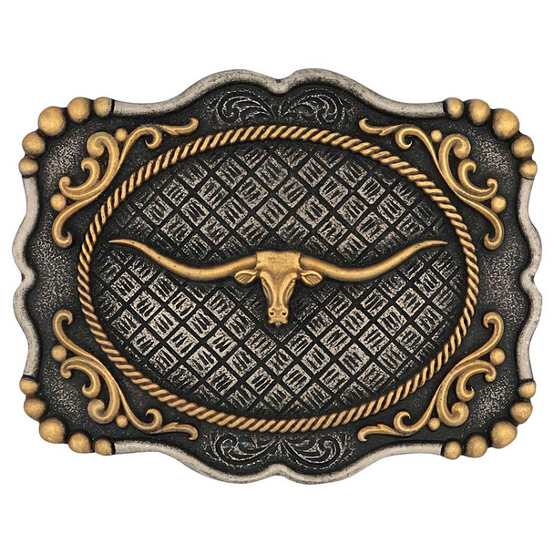 ATTITUDE BY MONTANA SILVERSMITHS FRAMED LONGHORN GOLD TONE - ACC BUCKLE  - A1003P
