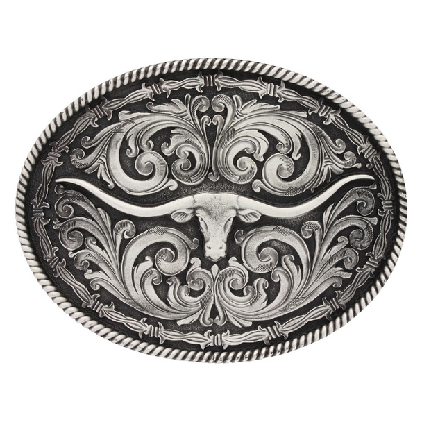 ATTITUDE BY MONTANA SILVERSMITHS ROPE BARBED WIRE LONGHORN - ACC BUCKLE  - A550S