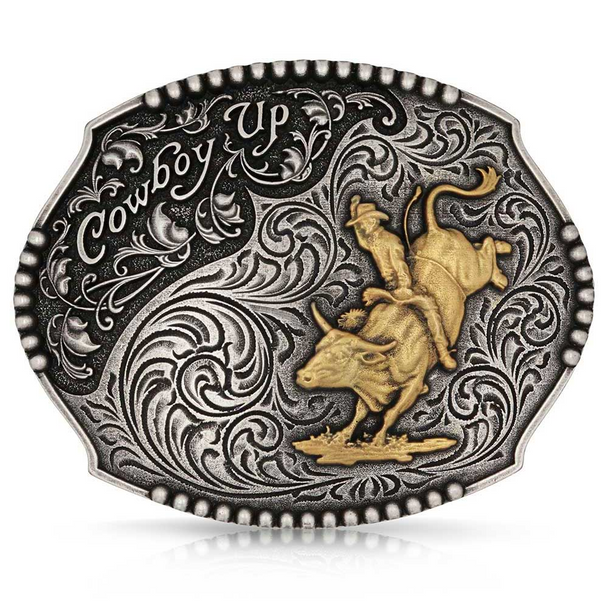 ATTITUDE BY MONTANA SILVERSMITHS COWBOY UP BULL RIDER - ACC BUCKLE  - A1031P