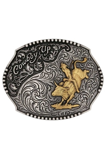 ATTITUDE BY MONTANA SILVERSMITHS COWBOY UP BULL RIDER - ACC BUCKLE  - A1031P