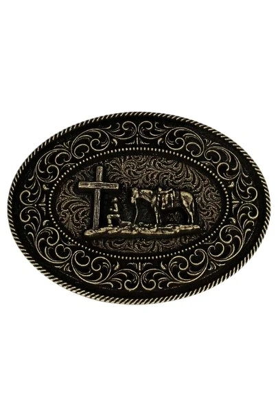 ATTITUDE BY MONTANA SILVERSMITHS FAITH IN HIM CHRISTIAN COWBOY - ACC BUCKLE  - A1080C
