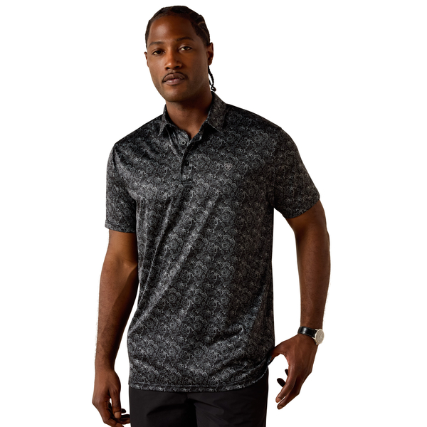 ARIAT BLACK GEO PRINT - MENS POLO  - 10076068