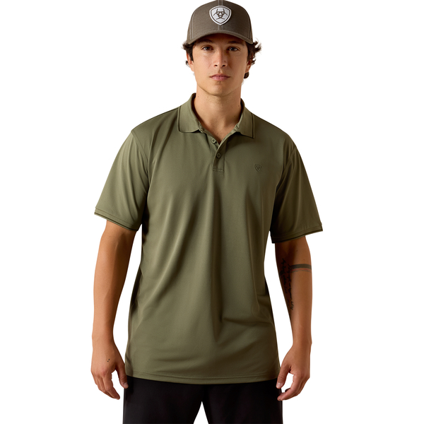 ARIAT LOGO FITTED DEEP LICHEN GREEN - MENS POLO  - 10073582