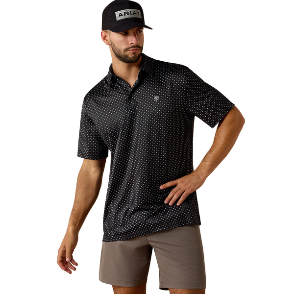 ARIAT BLACK MINI STAR PRINT - MENS POLO  - 10073472