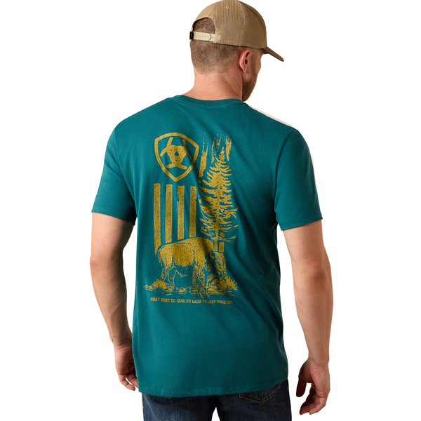 ARIAT BISON WANDER FLAG TEAL - MENS TEE  - 10073412