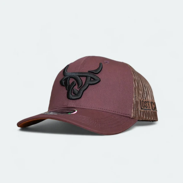 LOST CALF MAROON BROWN 3D STITCH LOGO - HATS CAP  - RUGER
